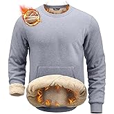 Pudolla Men's Sherpa Lined Sweatshirts Warm Soft Crewneck Sweatshirts Heavyweight Winter Pullover Kangaroo with Pouch Pocket
