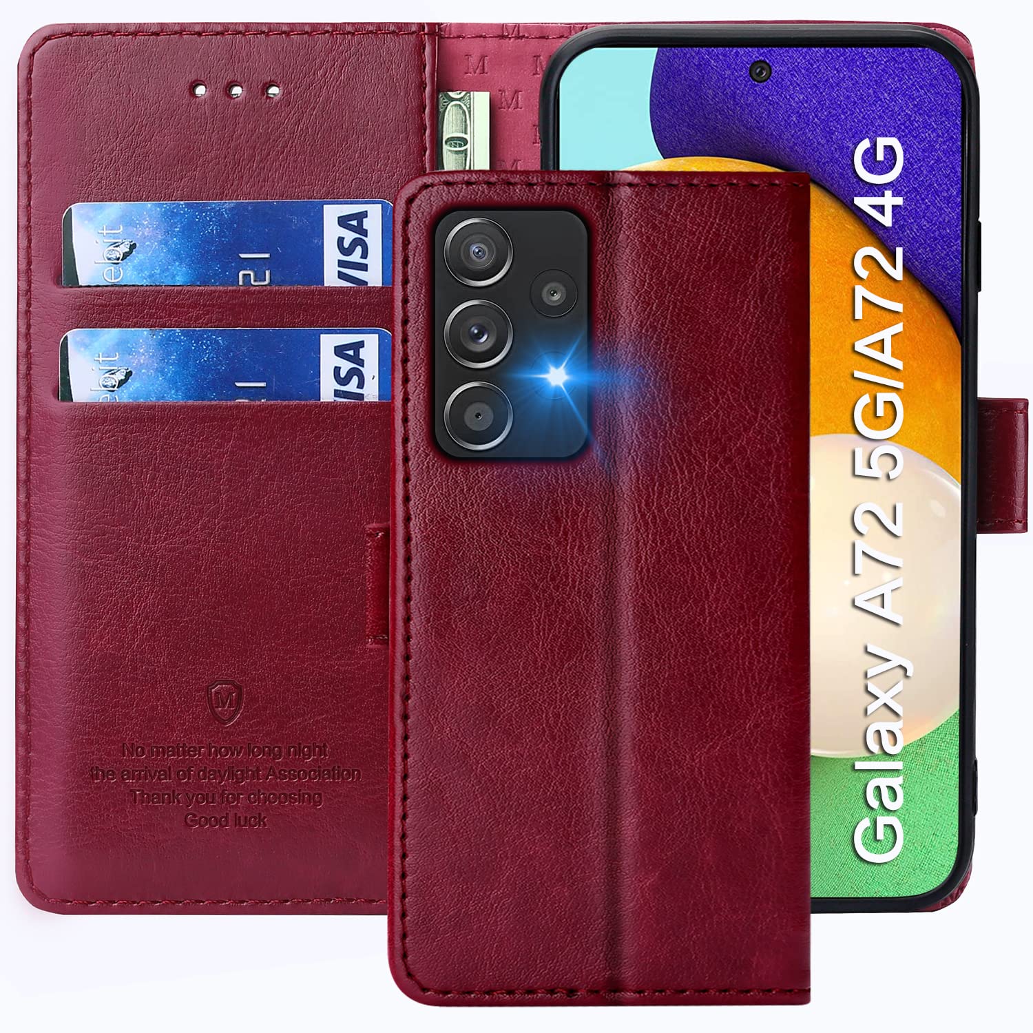 FMPCUON Case For Samsung Galaxy A72 5G / 4G,High-grade Leather Flip Wallet Phone Case Cover for Samsung Galaxy A72 5G / 4G 6.7 Inches [Card Slots] [Kickstand] [Magnetic Closure]-(Red) — image 1