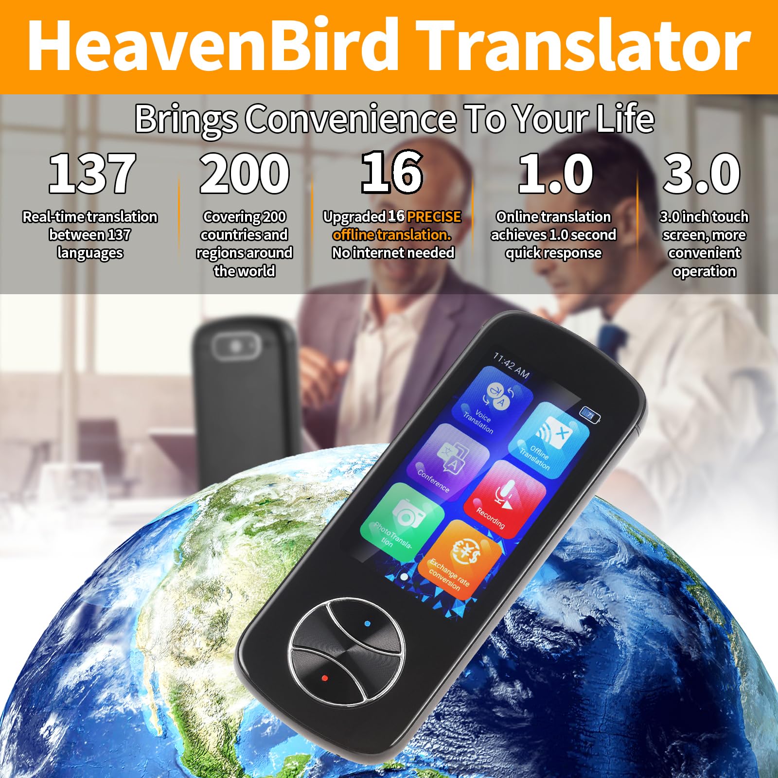 Portable Language Translator Device, 2024 Updated Photo Translation, Offline/WiFi Translator for Travel, 137 Languages Smart Two-Way Instant Voice Translator, Business Communications Grey