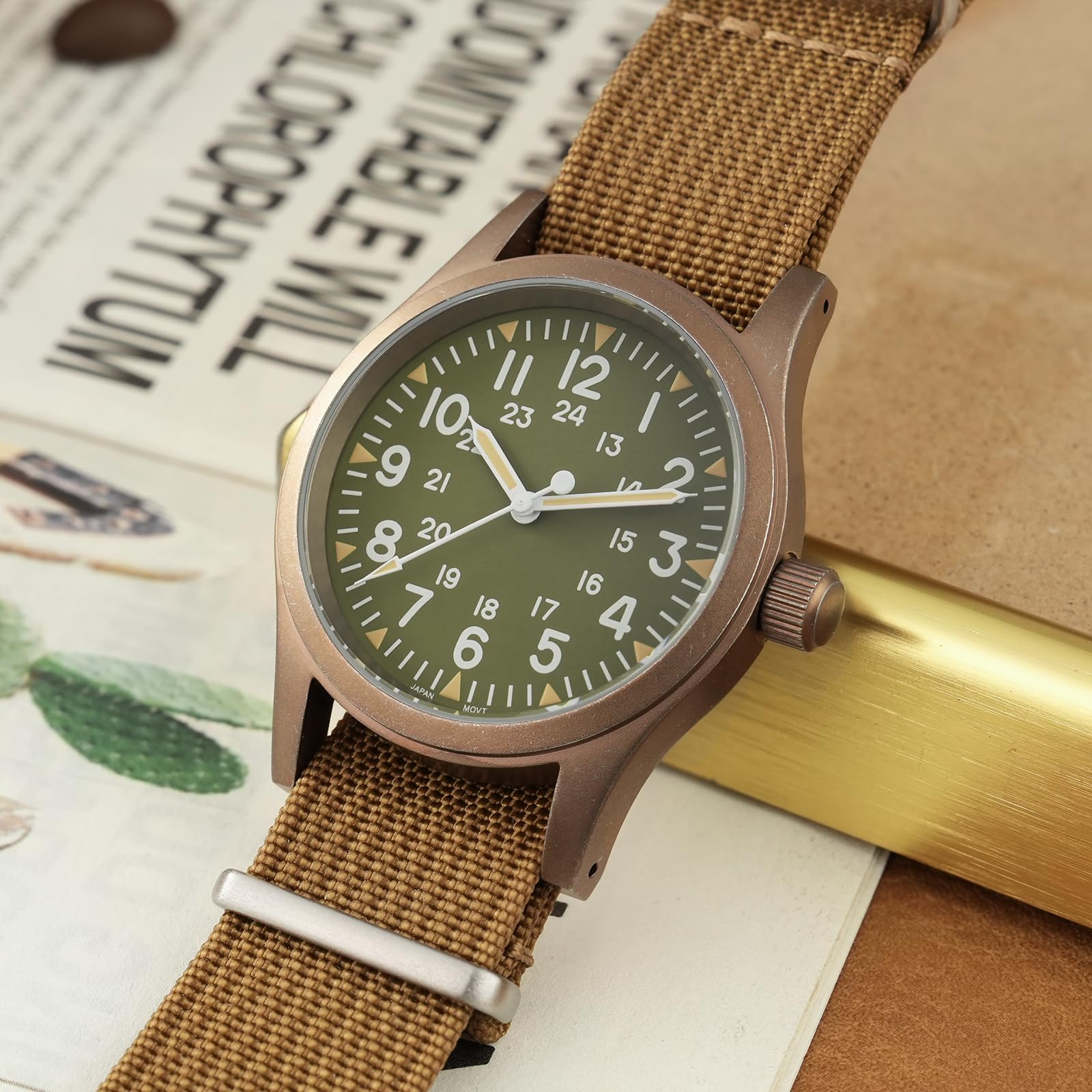 Militado ML05 38mm VH31 Quartz Watch - Domed Sapphire Crystal Field Watch C3 Super Luminous Retro Sweep Wrist Watch for Men 100M Waterproof