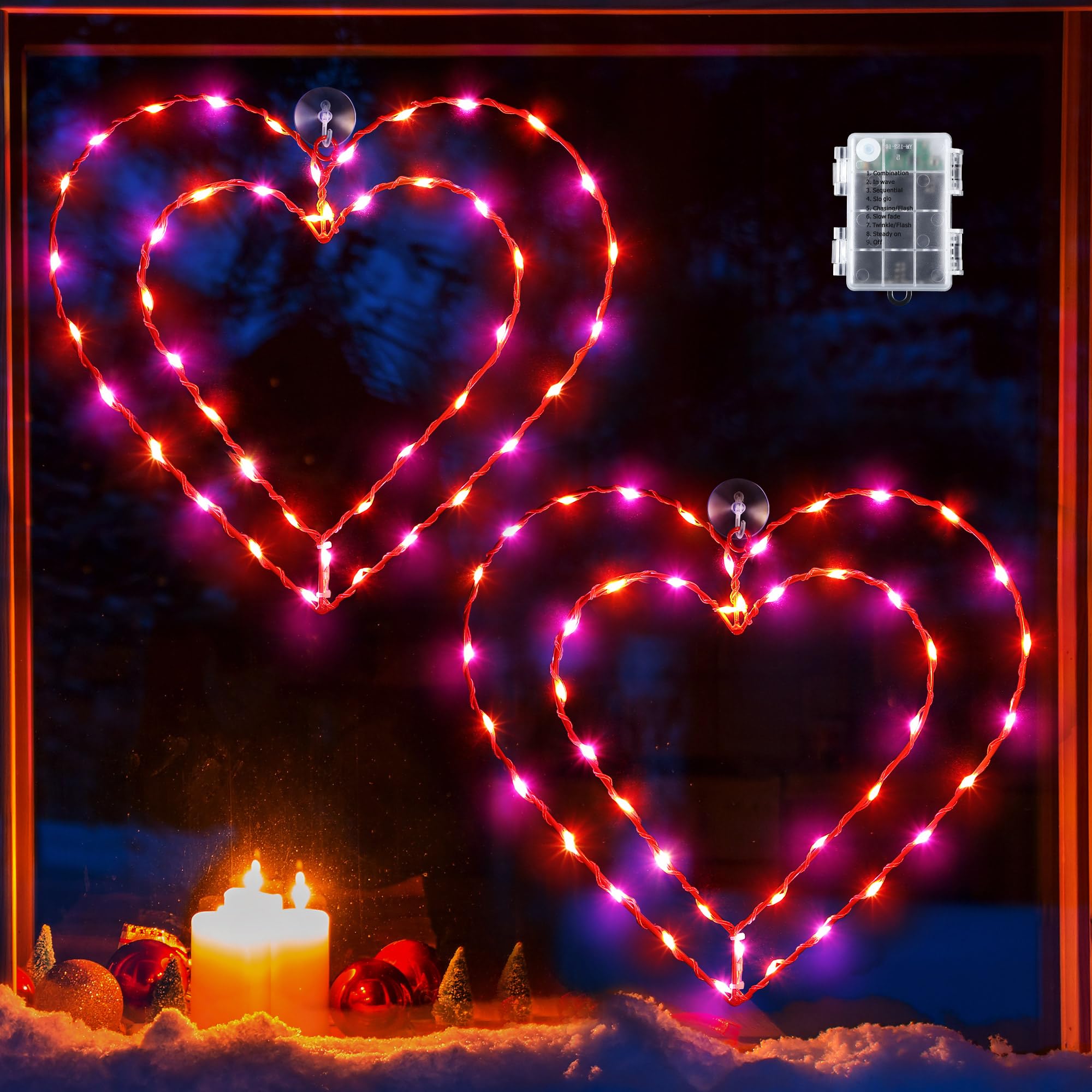 Photo 1 of Valentine's Day Lights, 2 Pack 13.4 Inch Lighted Red Heart Window Silhouette Party Decoration for Valentine's Day, Wedding, Proposal, Birthday Decor (Red, Pink)