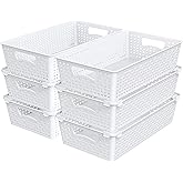 Simple Houseware Plastic Stackable Storage Basket Pantry Organizer, 6 Pack, 14.5" x 8.5" x 3.5", White