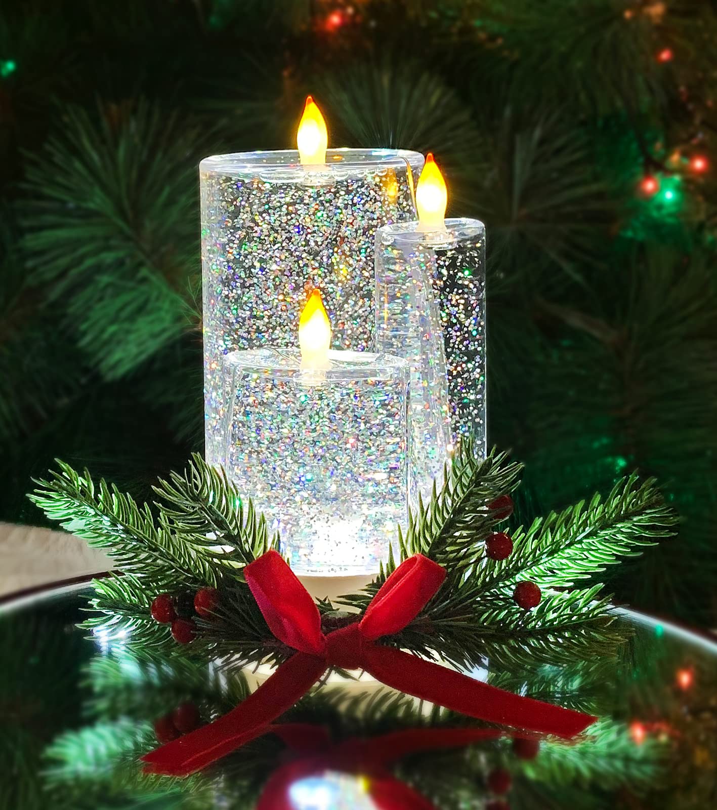 Photo 1 of Christmas Tabletop Decor, Snow Globe Water Spinning LED Lighted Candles, Battery Operated (not Included) (6.8" H x 4.8" W x 4.8" D) by Moments in Time