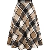 Belle Poque Women Plaid Skirt with Pockets Midi Length High Elastic Waisted Vintage A Line Fall Winter Skirts for Work