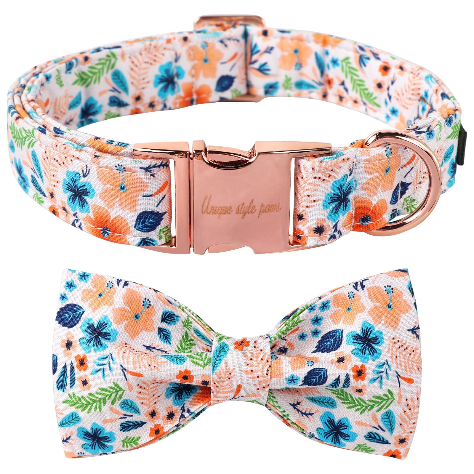 Unique style paws Dog Collar, Peach Flower Dog Collar, Adjustable Comfortable Cotton Bow Tie Collar for Boy Girl Dogs, Bowtie Collar with Metal Buckle, L, Neck 16-24in — image 1