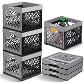 CleverMade Collapsible Milk Crates For Storage, 25L 3 Pack, 50 lb, Stone | Milk Crates For Classroom, Trunk Storage, File Crate | Built-In Rails Hold Letter Folders | Stack Open or Folded
