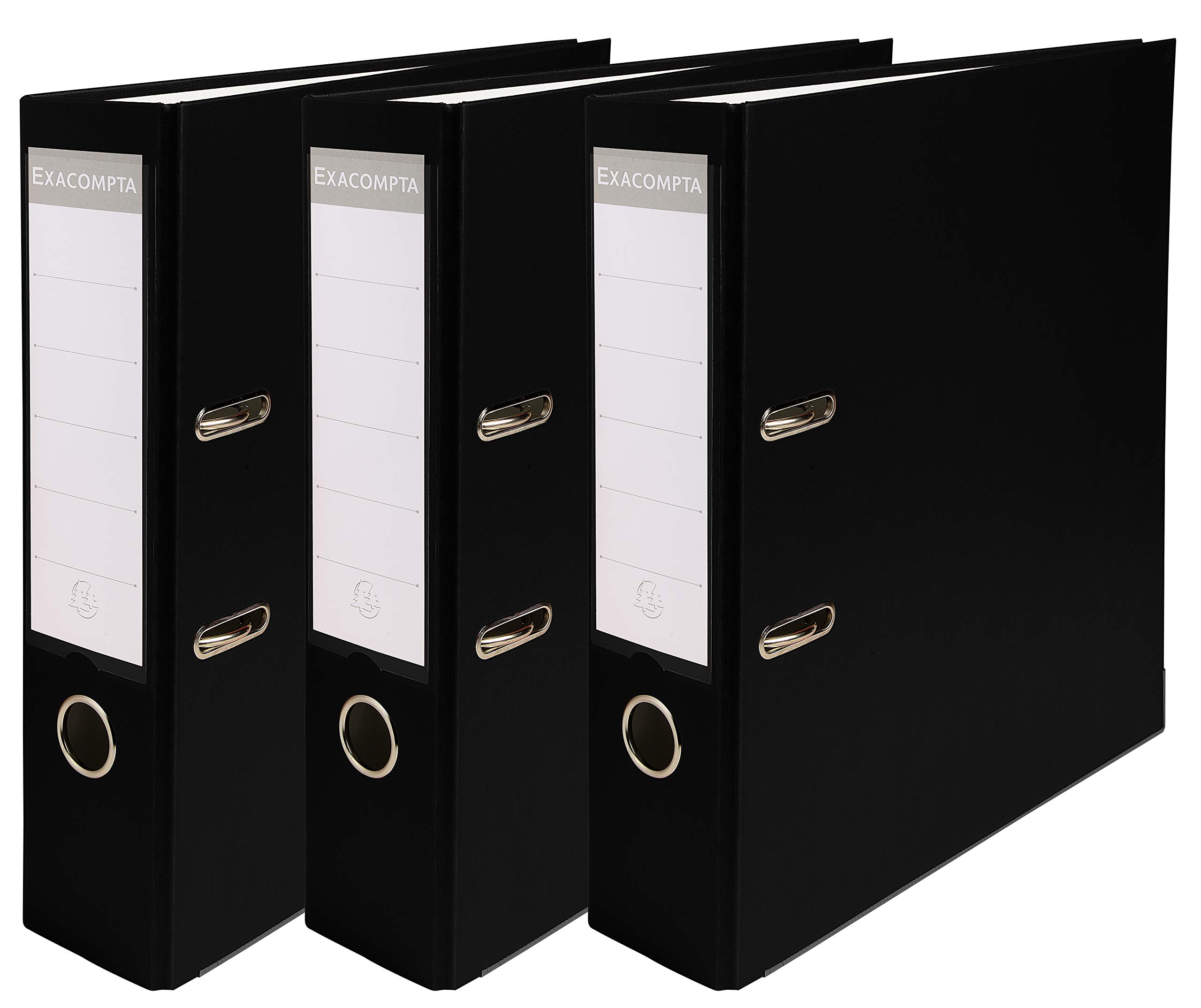 Exacompta - Ref 918401SE - Lever Arch File - Suitable for A4 Documents, 80mm Spine, Reinforced Finger Hole, Polypropylene Exterior and Paper Interior - Black (Pack of 3)