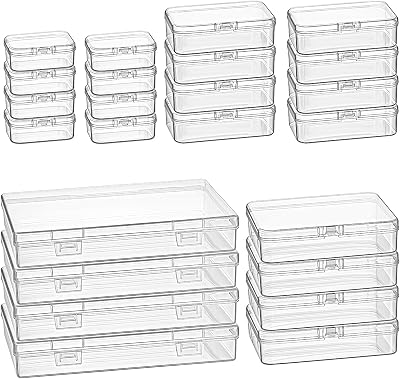 Goodma 24Pcs Mixed Rectangular Clear Plastic Storage Boxes with Lids 4 Sizes