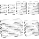 24 Pieces Mixed Sizes Rectangular Empty Mini Clear Plastic Organizer Storage Box Containers with Hinged Lids for Small Items 