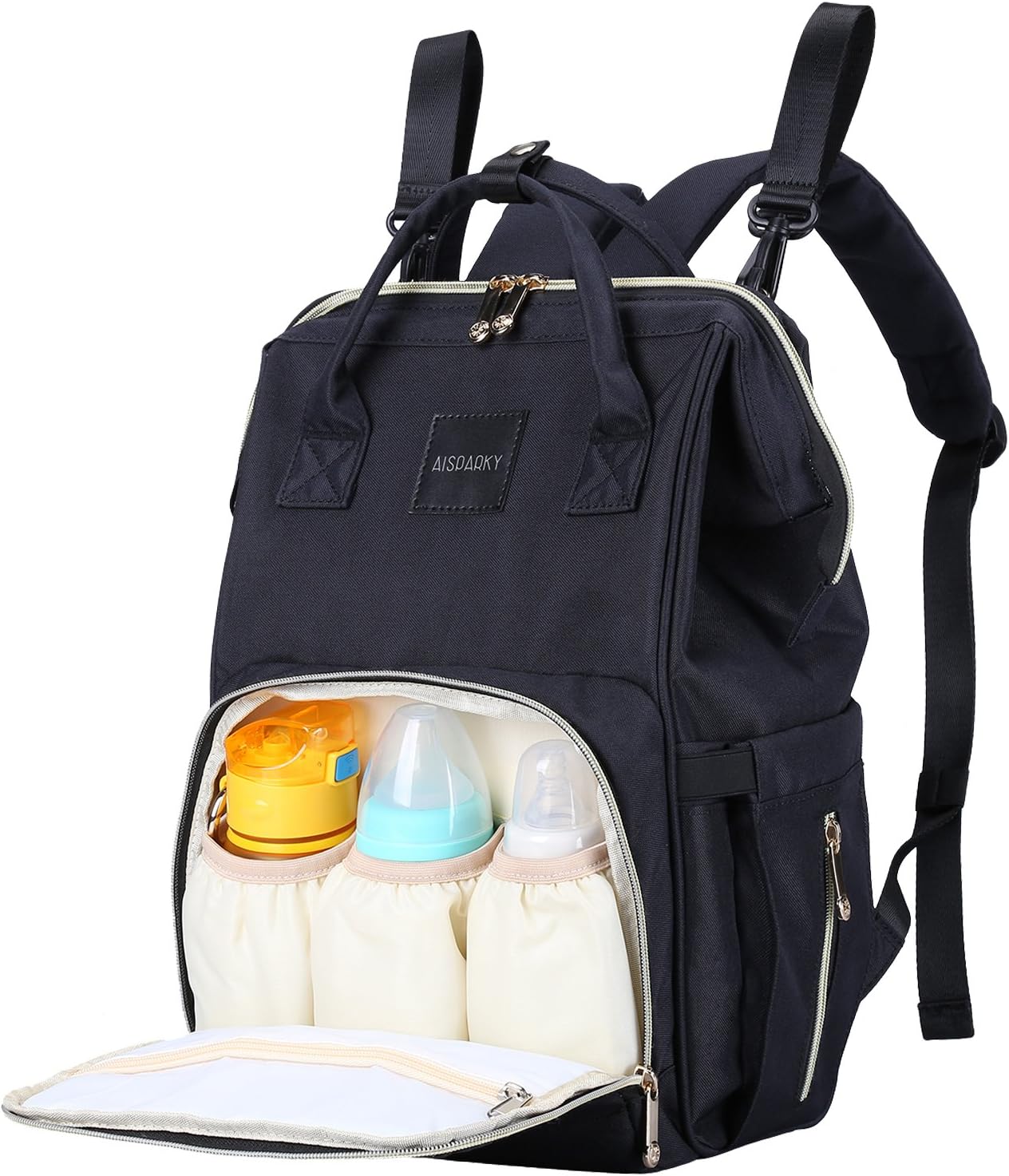 Diaper Bag Backpack Multifunction Travel Backpack Maternity Baby Nappy Changing Bags for Mom/Dad with Baby Care,Large Capacity,Waterproof,Stroller Straps and Stylish (Black)
