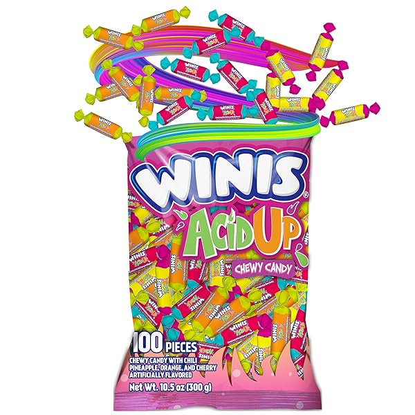 WINIS CHEWY CANDY SOUR & SPICY VARIETY BAG, TAFFY CANDIES 100 INDIVIDUALLY WRAPPED PIECES, SHARING SIZE 12OZ CANDY VARIETY BAG. TAFFY, GIFTS, HOLIDAY, PARTIES, CONCESSIONS, PANTRY, NON-MELTING, PARTY