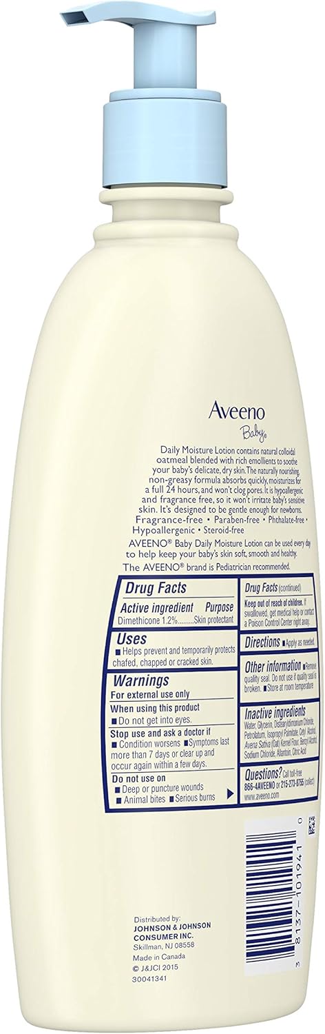 Aveeno Baby Daily Moisture Lotion for Delicate Skin with Natural Colloidal Oatmeal & Dimethicone, Hypoallergenic, Fragrance-, Phthalate- & Paraben-Free, 18 fl. oz : Body Lotions : Health & Personal Care