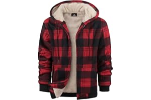 WENTTUO Mens Plaid Hoodies Winter Zip Up Fleece Jacket Sherpa Fleece Lined Warm Flannel Jacket Coat