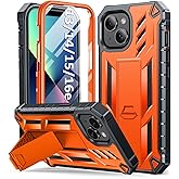 SOiOS for iPhone 13/14/15 Phone Case: for iPhone 16e Protective Cover with Built-in Kickstand | Heavy Duty Military Grade Hard Protection Shock Proof | Durable Dual-Layer Design Orange