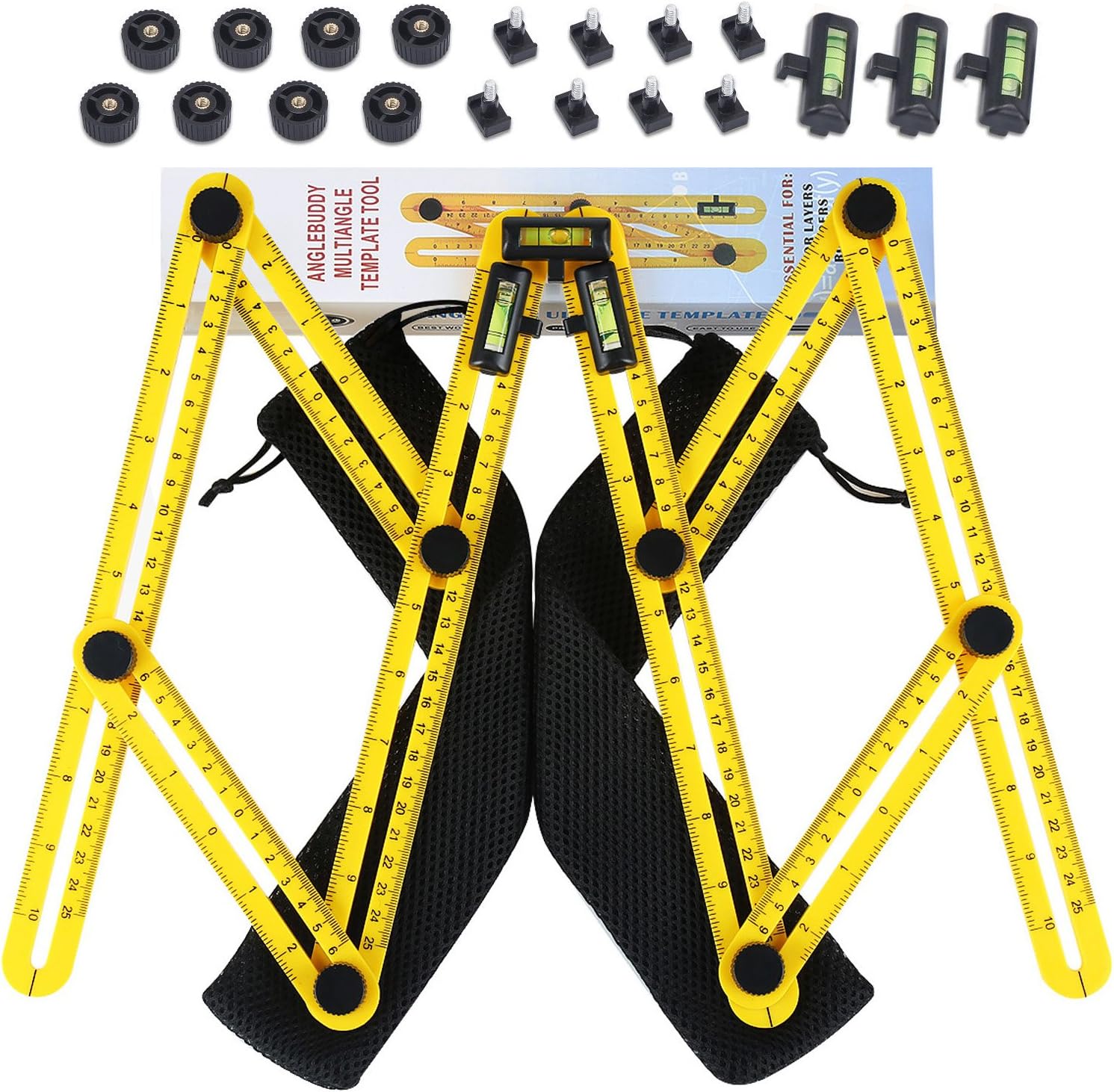 Rangerss ll105 Upgraded Maxform Easy Multi Angle Measuring Ruler 2 Piece with Unique Line Level 3 Piece, General Angleizer Template Tool for Builders Handymen Craftsmen Carpenter Engineers Diy