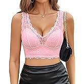 Avidlove Womens Lace Bralette Deep V Plunge Bra Wireless Longline Sexy Tank Tops Soft Crop Top Non Padded