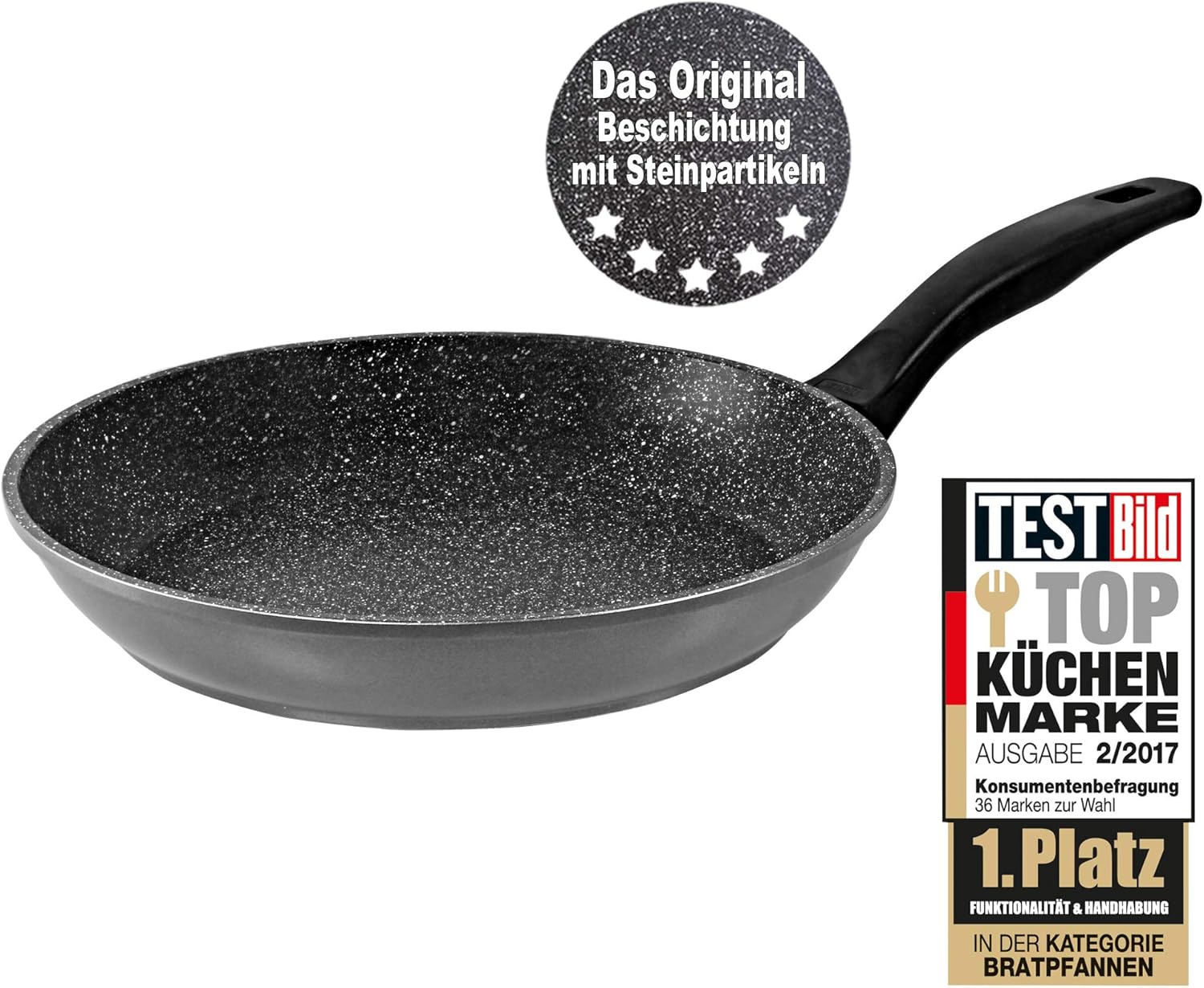 STONELINE® Schmorpfanne 26 cm, auch für öl- und fettfreies Braten, kratzfeste Antihaftbeschichtung mit echten Steinpartikeln, Induktionspfanne, 6843, Grau