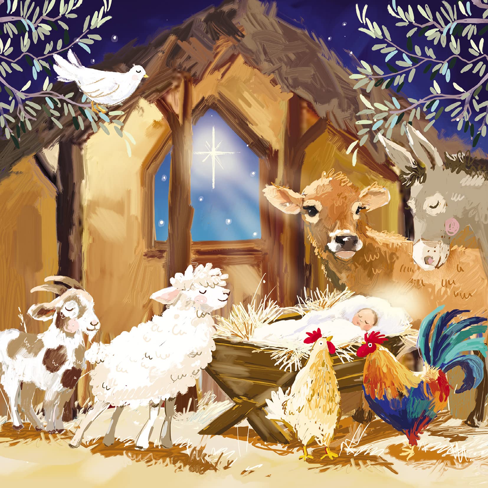 Ling Design Charity Christmas Cards - Stable Animals Around the Manger - Eco-Friendly - Pack of 6 Cards