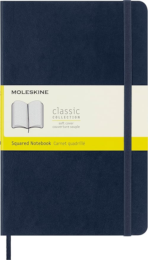Moleskine Classic Notebook, Soft Cover, Large (5" x 8.25") Squared/Grid, Sapphire Blue, 192 pages
