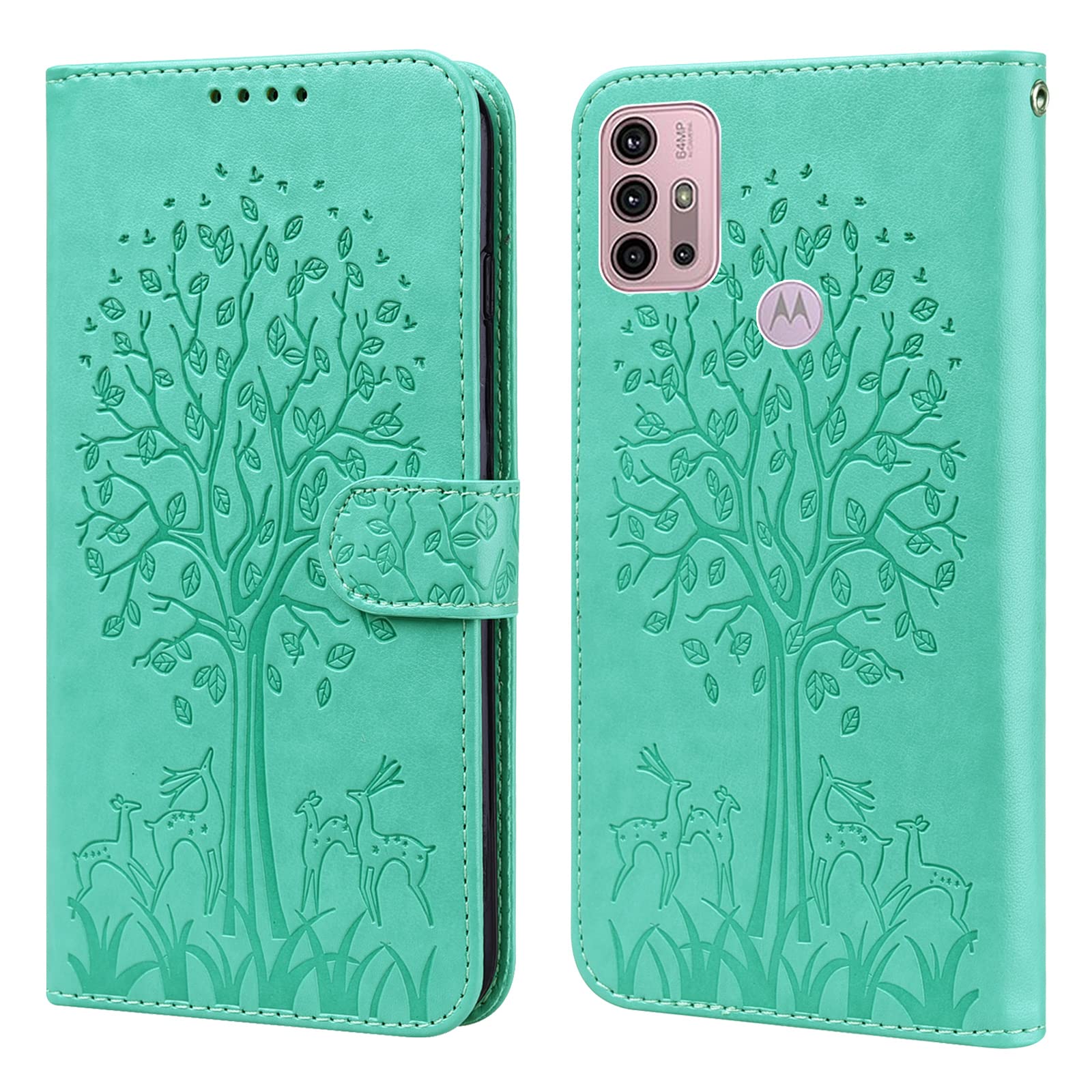 GLANDOTU Case for Motorola Moto G30 6.5 inch, Flip Wallet PU Leather Cover with Card Slots and Stand Function for Moto G10 G20 Phone Cases 【Green】
