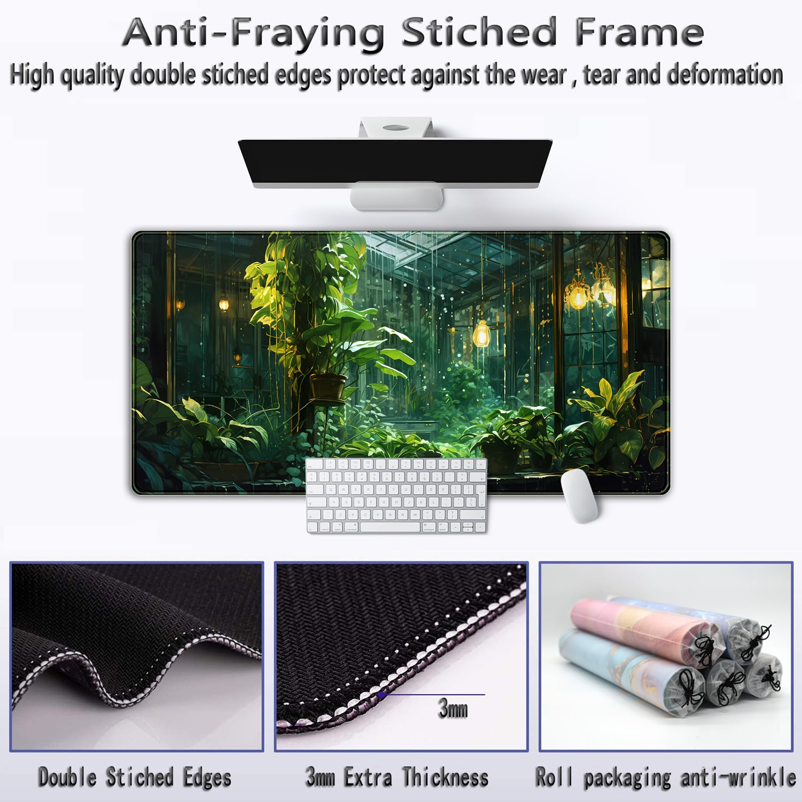 Aesthetic Plants Desk Mat Green Large Mouse Pad