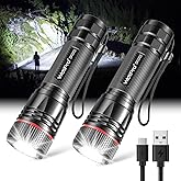 WdtPro Rechargeable Flashlights High Lumens, 2 Pack 10H Long Lasting Super Bright EDC Flashlight, LED Mini Tactical Flash Lights for Camping Emergency, Drop & Water Resistant (Battery Included)