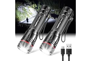 WdtPro Rechargeable Flashlights High Lumens, 2 Pack 10H Long Lasting Super Bright EDC Flashlight, LED Mini Tactical Flash Lights for Camping Emergency, Drop & Water Resistant (Battery Included)