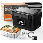 Cordless Electric Lunch Box for Adults, 24000mAh Rechargeable Food Warmer | CHARMDOO Battery Powered Self Heating LunchBox, Smart Heated Food Heater Portable for Office, Car, Outdoor, Work, Travel, Men