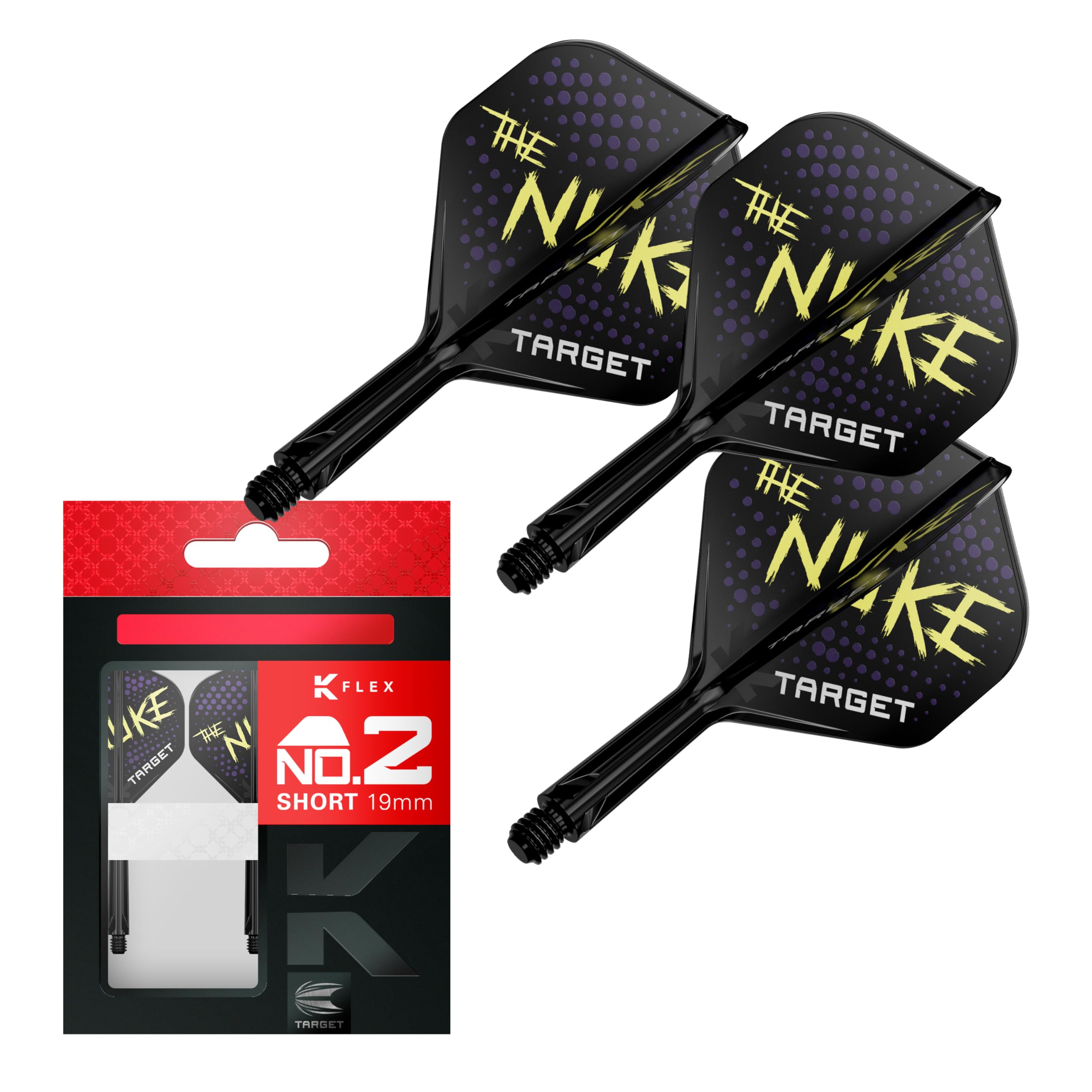 Target Darts Luke Littler K Flex Flights and Shaft System, No.2 (Short, 19mm) | Pack of 3 Kflex All In One Flights, The Nuke Player Edition Darts Accessories | K-Flex Dart Stem