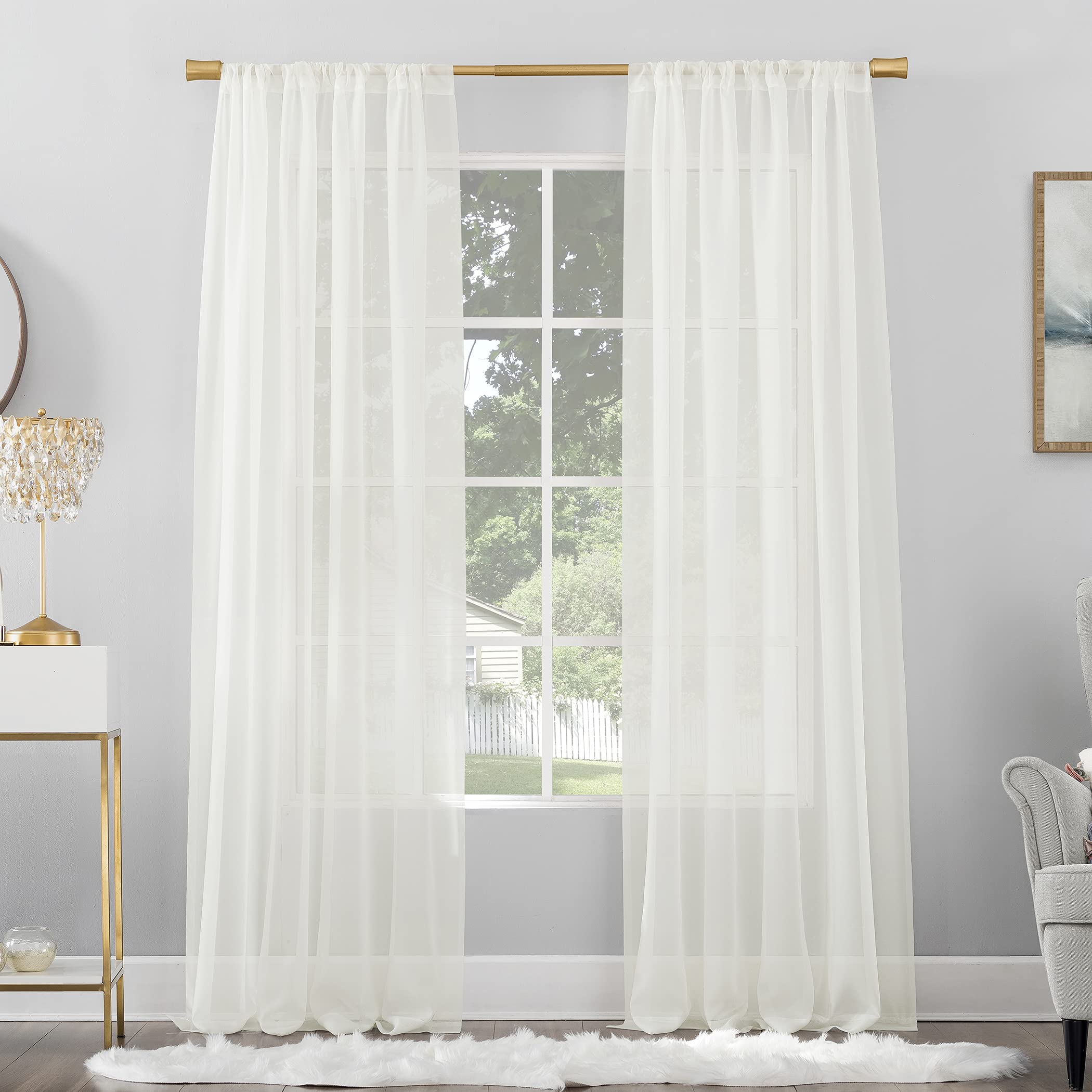 No. 918 Mallory Sheer Rod Pocket Curtain Panel, 59" x 108", Eggshell