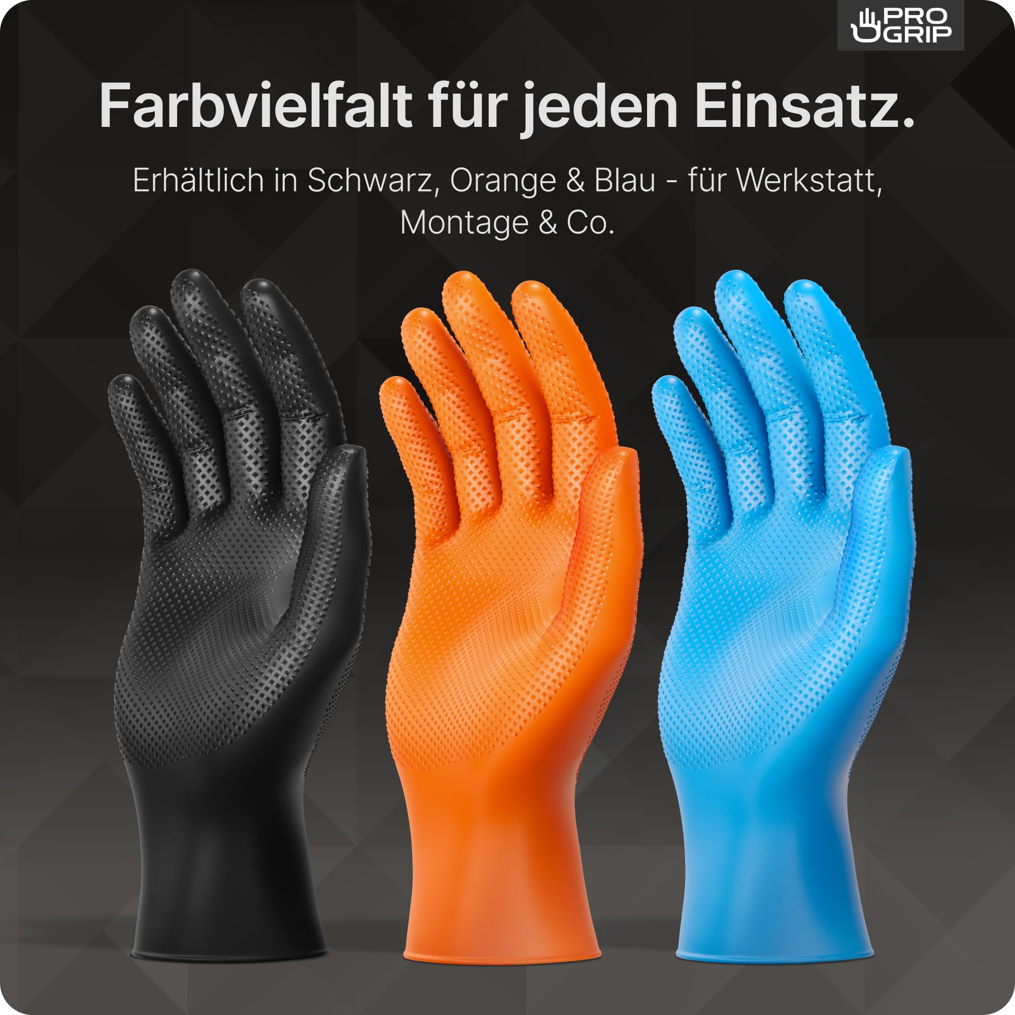 PROGRIP Einweghandschuhe Diamant Grip, Schwarz, Einmalhandschuhe Extra Stark, Nitrilhandschuhe Gr. L, 2x dicker, Handschuhe Einweg, Arbeitshandschuhe für Werkstatt & Montage, 50 Stk/Box 7