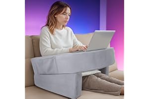 Foredawn Reading Pillow for Gaming, 22 x 21.5 x 14.5” Large Lap Pillow for Adult, Comfortable Rest Pillow for Gaming and Reading, Arm Support, Side Storage Pocket, Grey