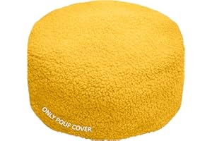 GLAXYFUR Unstuffed Ottoman Pouf Cover,Sherpa Fleece Faux Fur Foot Stool, 20x12 Inches Storage Solution, Floor Bean Bag (No Filler),Foot Rest for Living Room, Bedroom, Cover ONLY Yellow