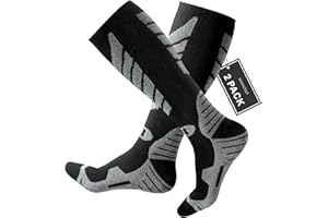 wanchel Merino Wool Ski Socks - 2 Pairs Knee High Skiing Socks, Winter Warm Snowboard Thermal Socks