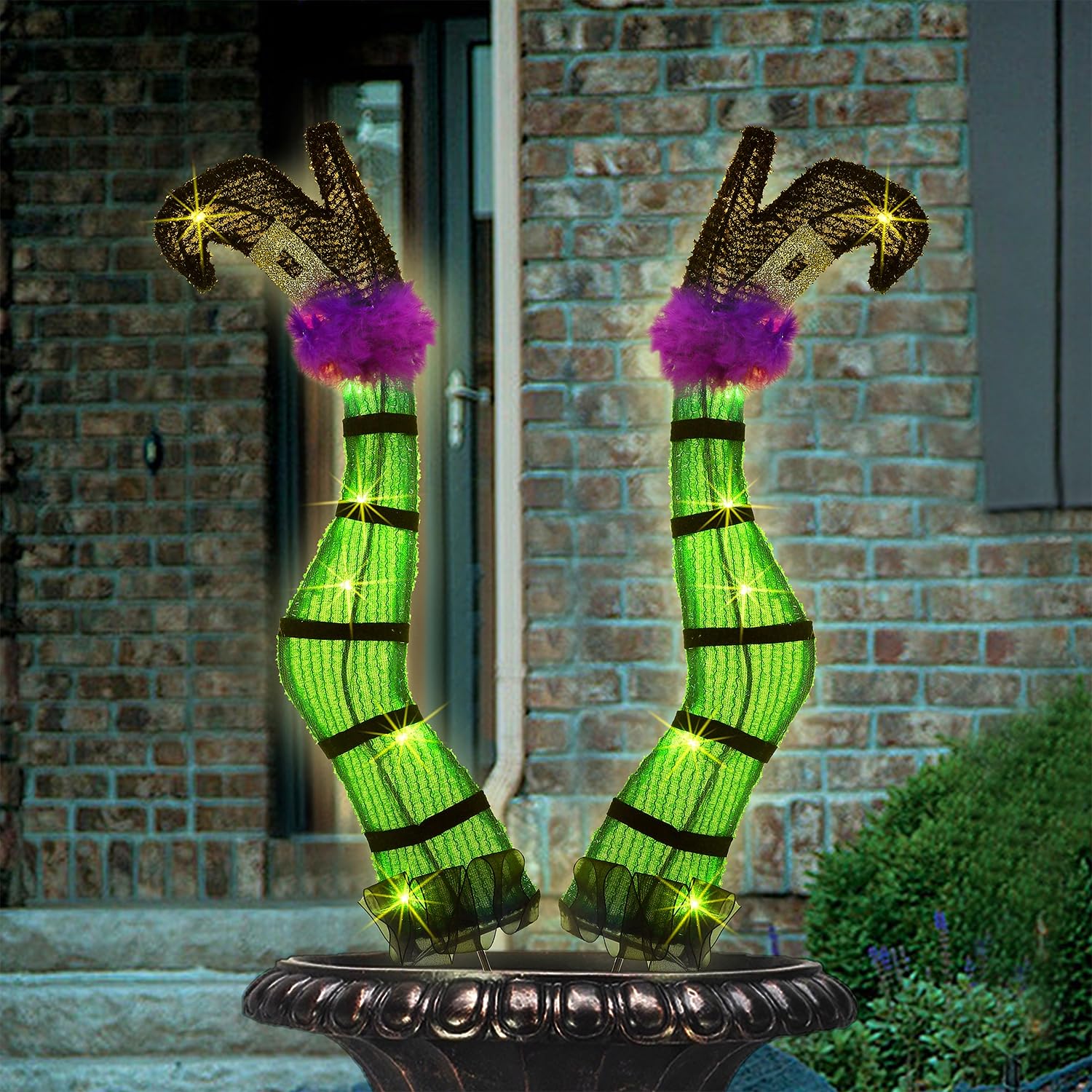 Photo 1 of Juegoal Set of 2 Halloween Lighted Wicked Witch Legs with Stakes, 22" Light Up Tinsel Witch Prop, Halloween Yard Signs Timer & 8 Modes, Battery Operated for Outdoor Party Haunted House Garden Decor