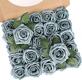 N&T NIETING Artificial Roses 25Pcs Real Touch Foam Rose with Stem Dusty Green view 1