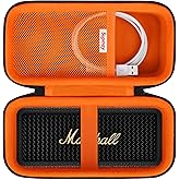 Supmay Hard Carrying Case for Marshall Emberton II/III Portable Bluetooth Speaker, Wireless Speaker Protection Case with Mesh Pocket for USB-C Charging Cable, Black+Orange