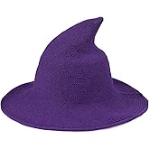 Century Star Women Witch Hat for Halloween Wool Hats Wide Brim Spire Knitted Cap Party and Daily
