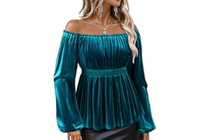 Bebonnie Womens Velvet Off The Shoulder Long Sleeve Sexy Elegant Evening Tops Peplum Dressy Blouses