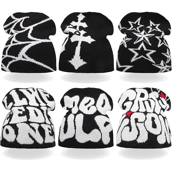 Y2K Graphic Skull Cap Beanie Satin Lined Warm Unisex Knitted Hat Pack Skicuff 6 Pcs Winter Y2K Beanie Satin Lined Skull Cap  main image 4