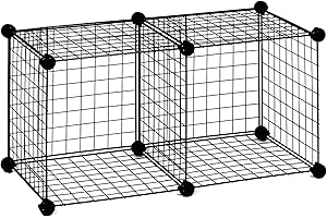 ALLGONICER Wire Grid Storage Shelf, 14x14x14 Size Cubes, Sturdy & Heavy Duty(40lbs Load/Cube). Floor-Stand(2cubes) or Wall-Hang(3cubes), Handy Organizers for Home Office Shop School (2cubes, Black)