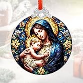 Stained Glass Christmas Ornament, Virgin Mary Hanging Decoration, Religious Christian Glass Ornament for Tree Window Car, Catholic Gifts with Box 3.15 Inch
