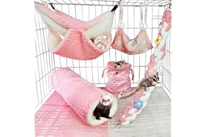 Hamiledyi Ferret Hammock 5 Pack Sugar Glider Climbing Ropes Toys Rat Hanging Tunnel Hammock Swing Guinea Pig Hideout Bed Cage Accessories for Mouse Hamster Squirrel Chinchilla Small Animals
