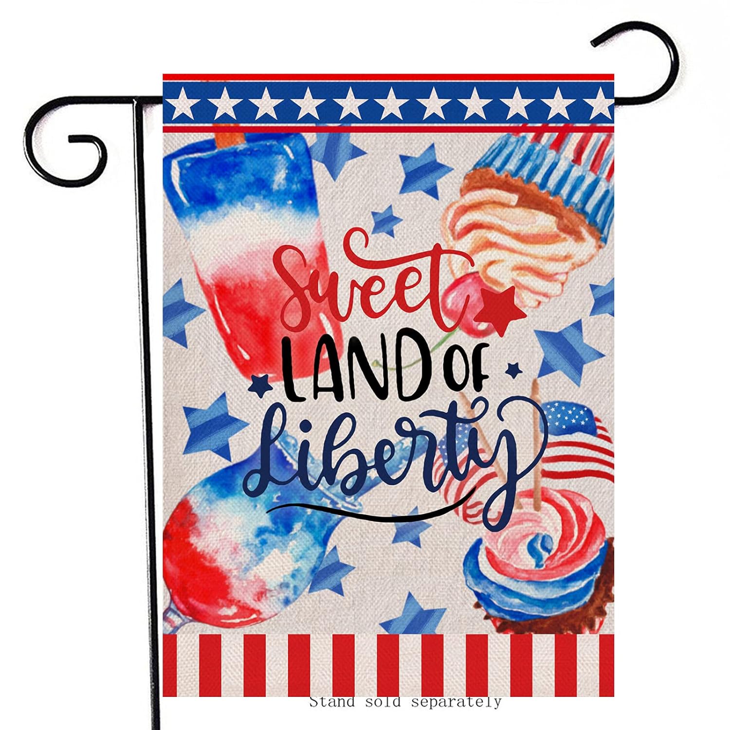 Artofy Sweet Land of Liberty Decorative Garden Flag, House Yard Summer July 4th Popsicle Cupcake Decor Red White Blue Stars Outdoor Small Flag Double Sided, Home Outside USA Patriotic Decoration 12x18