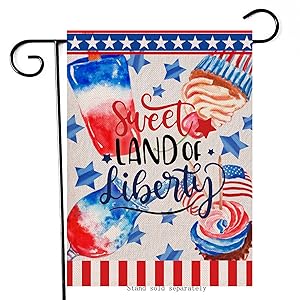 Artofy Sweet Land of Liberty Decorative Garden Flag, House Yard Summer July 4th Popsicle Cupcake Decor Red White Blue Stars Outdoor Small Flag Double Sided, Home Outside USA Patriotic Decoration 12x18