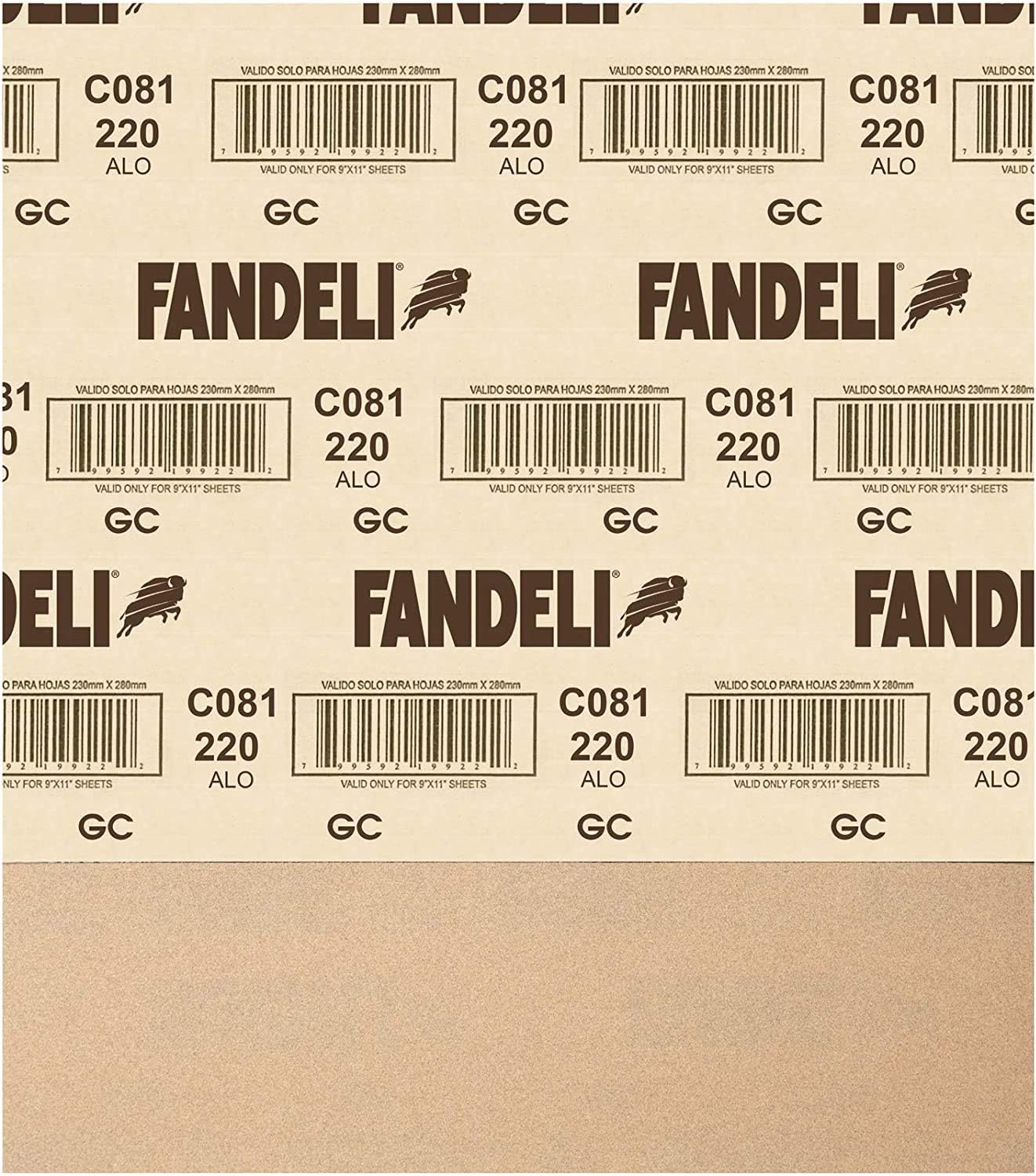 Fandeli 36027 220 Grit Multipurpose Sandpaper Sheets, 9" x 11", 25-Sheet - - 