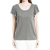 Max Studio Womens Flutter Sleeve Crinkle Jersey TopShirt