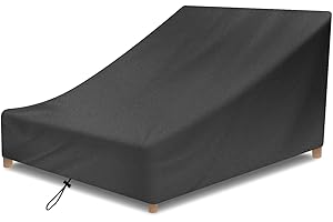 Vainlley Patio Chaise Lounge Cover Outdoor Waterproof Double Wide Chaise Lounge Chair Cover Heavy Duty Windproof Furniture Cover-Black