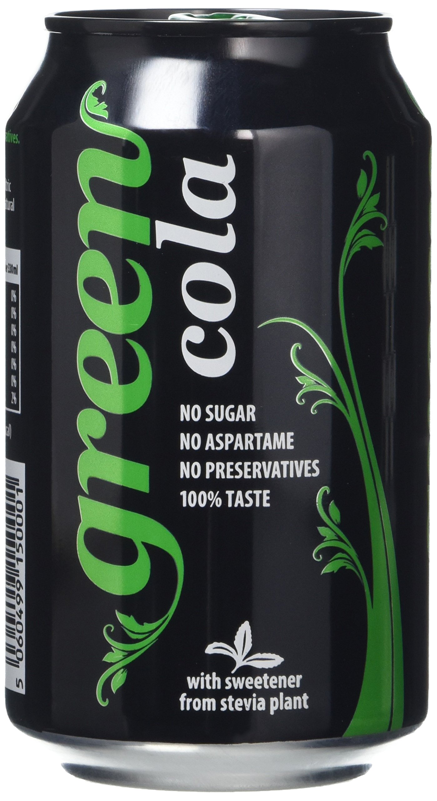 Green Cola Cans 24 Pack, No Sugar Soft Drink, 0 Calories, No Aspartame, Natural Caffeine, 100