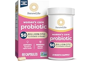 Renew Life Women's Probiotic Capsules, 50 Billion CFU Guaranteed, Supports pH Balance, Vaginal, Urinary, Digestive and Immune Health(2), L. Rhamnosus GG, Dairy, Soy and Gluten-Free, 60 Count